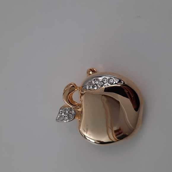 Goldtone Rhinestone Apple Brooch - Picture 3 of 5